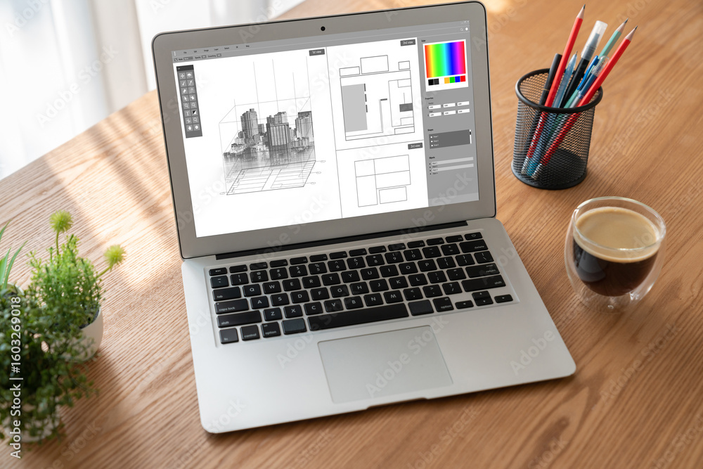 Poster architectural design modish software application for architect business and professional designer