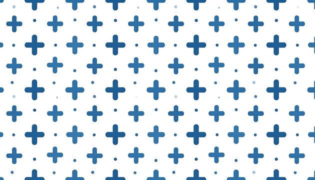 Abstract repeating pattern of blue plus signs on white background