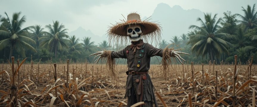 Scarecrow in the Spooky Cornfield at Dusk - Powered by Adobe