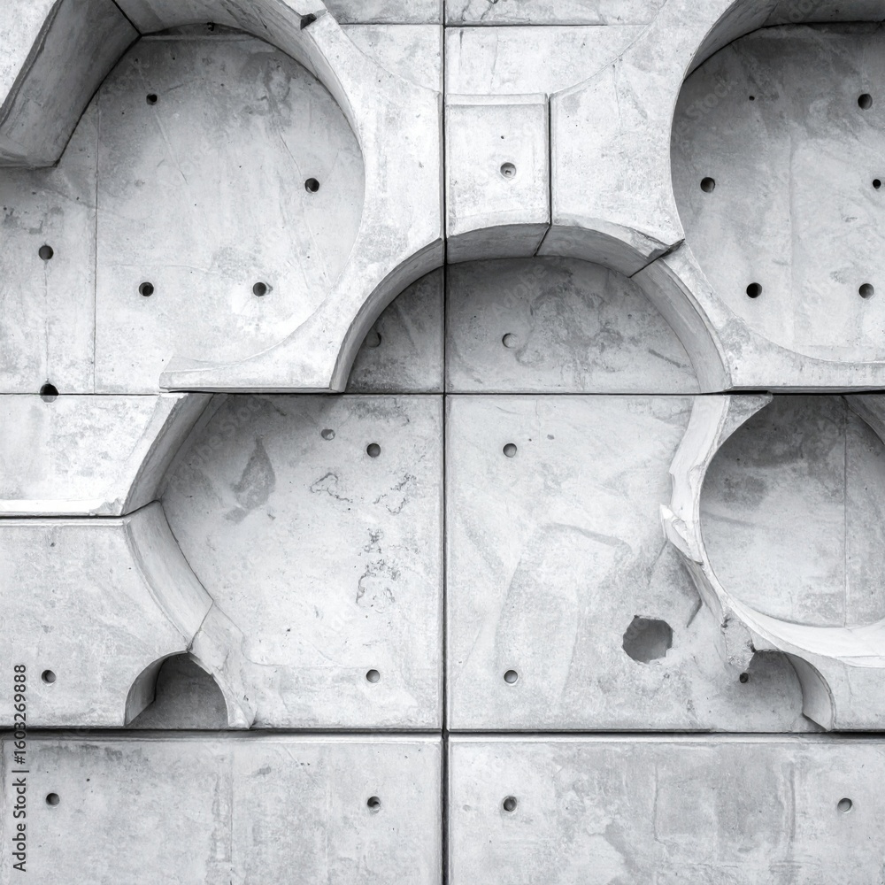 Poster monochrome concrete wall with semicircle pattern and modular block design