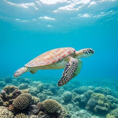 Tropical Sea Turtle Swimming Gracefully in Clear Water