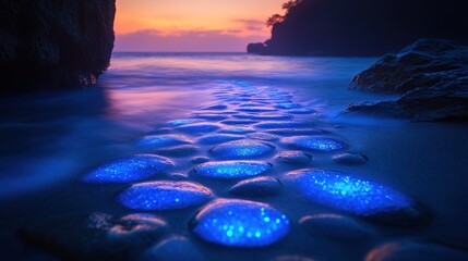 A Glowing Path of Stones Leads to the Sunset Sea