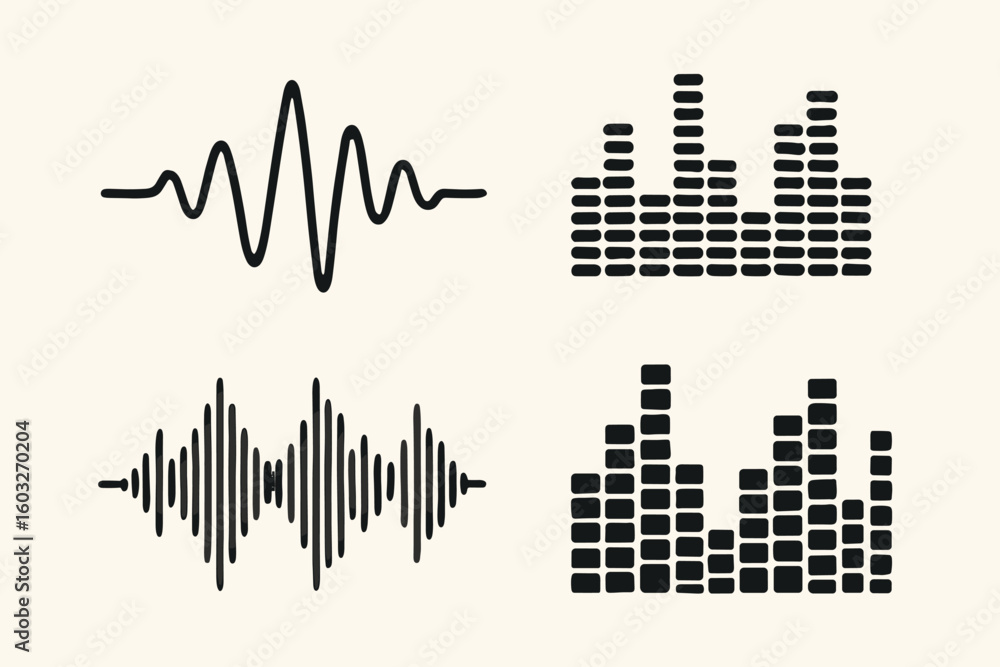 Poster vector collection of audio wave graphics. set of soundwave and music equalizer icons. sound spectrum