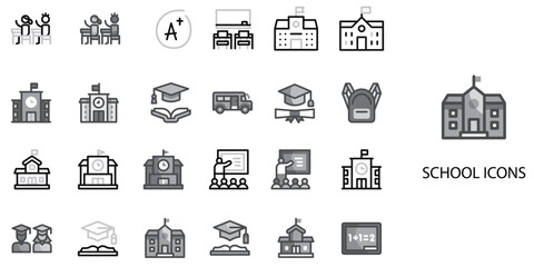 School simple concept 24 Grew color icons set .Vector illustration.