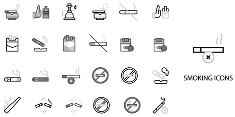 Cigarettes simple concept 24 Grew color icons set .Vector illustration.
