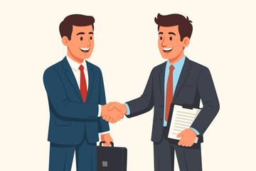 Businessmen shaking hands vector illustration. Concept of partnership, deal, and agreement. Two professional business partners making a contract. Success and cooperation.