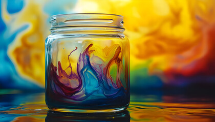 Vibrant, flowing colors within a glass jar.