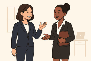 Two businesswomen talking in an office
