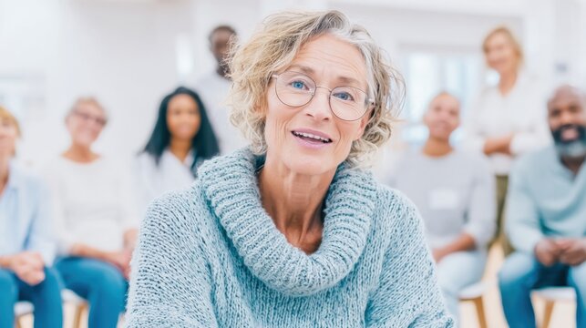 A diverse group of adults sitting in a therapy circle