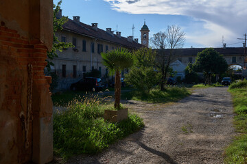 Historic baroque villa with gardens in northern Italy on a sunny day