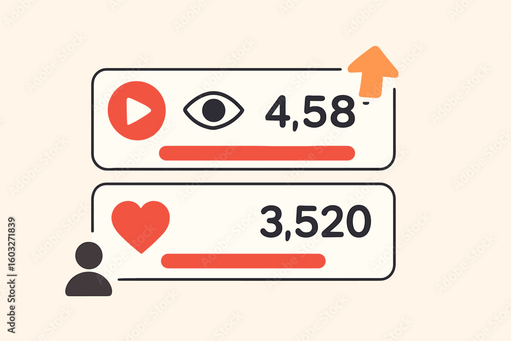 Poster social media views and likes counter growing upwards. going viral concept with increasing numbers an