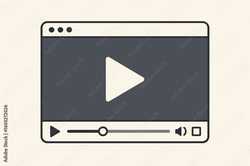 Poster video media player interface vector illustration. digital movie or film window frame with play butto