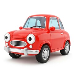 3D red vintage car with big eyes isolated on white background