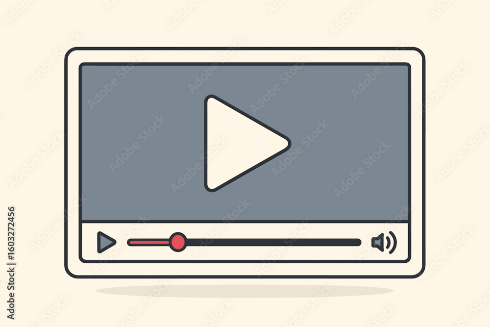 Poster video player interface vector illustration. online movie and media streaming concept. digital screen