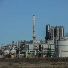 Industrial facilities of the Argentine petrochemical industry, Patagonia, Argentina.