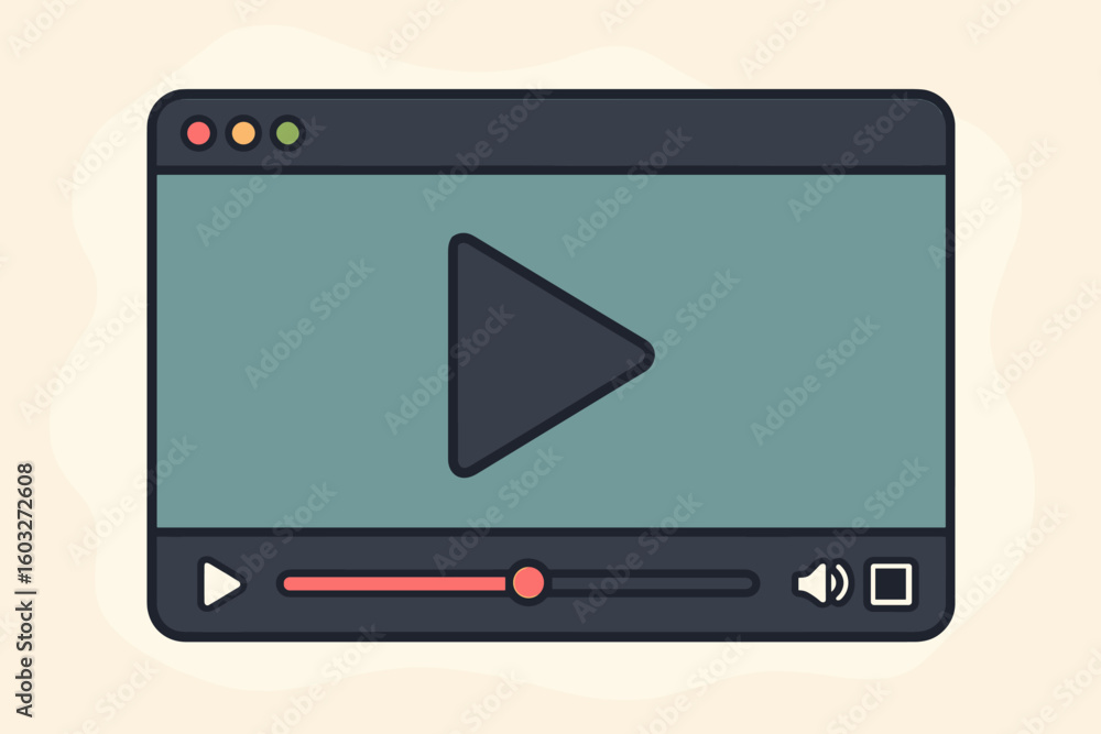 Poster video player window interface for web and mobile apps. multimedia software for streaming movies and 