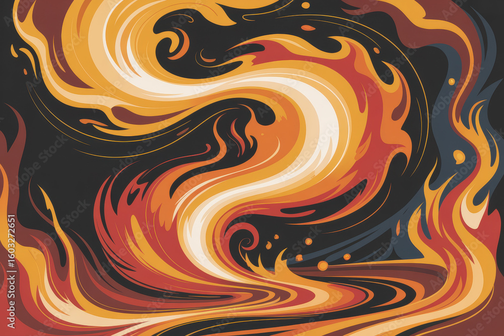 Poster dynamic abstract flames with fiery swirls and contrasting dark background expressing energy and pass