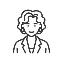 Obraz premium Professional Woman with Curly Hair and Blazer, Minimalist Line Art Icon