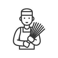 Minimalist Line Icon of a Japanese Chef Holding a Bamboo Chasen Whisk