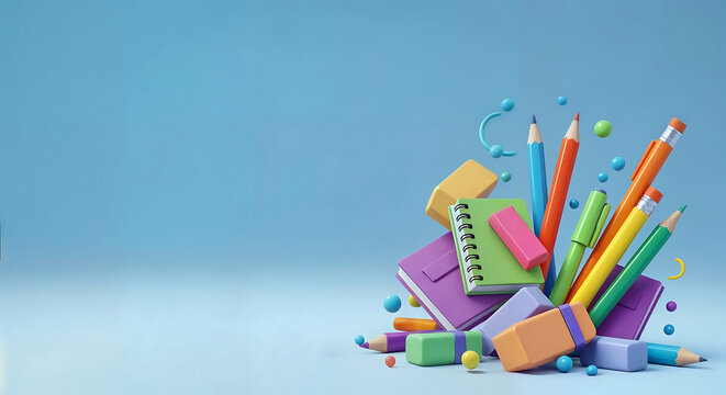 Cadre bordure de fournitures scolaire, espace vide pour du texte - rentr&eacute;e scolaire, c'est la rentr&eacute;e !	
