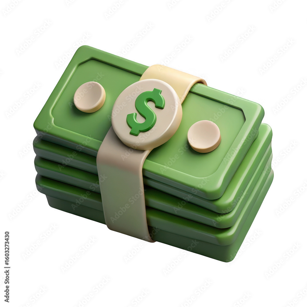 Aufkleber stack of money 3d render on transparent background