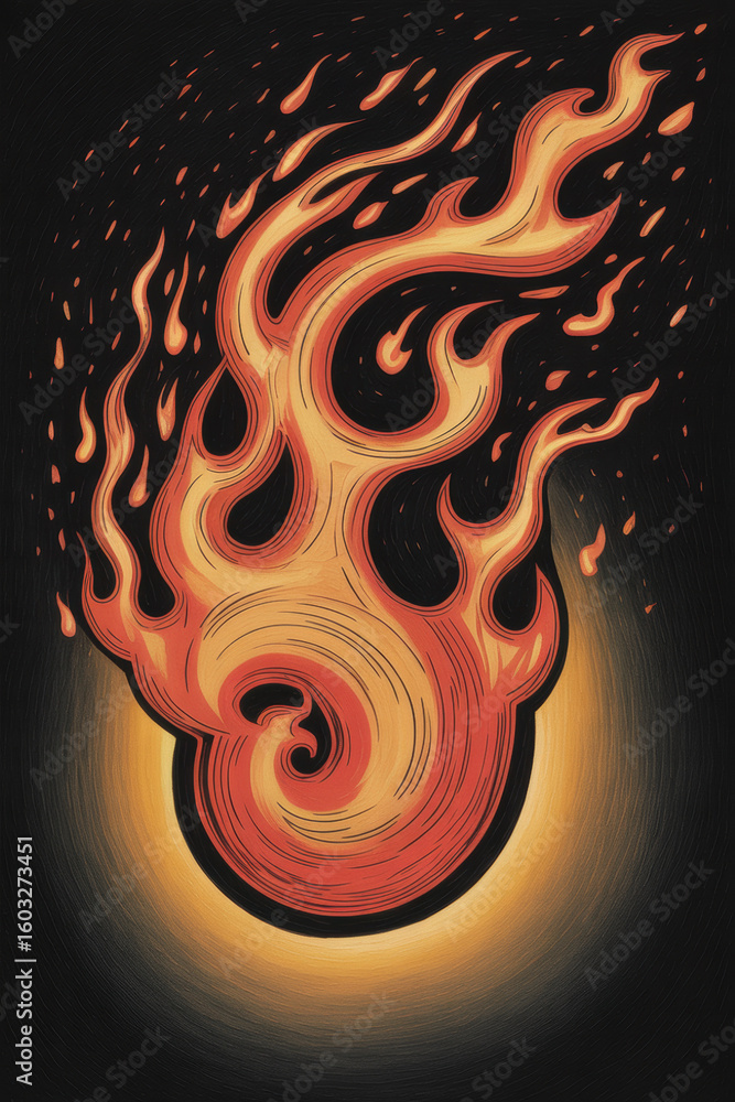 Aufkleber dynamic abstract flame design with vibrant orange and deep black background for energetic expression