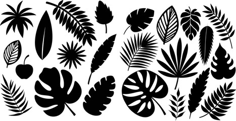 Tropical Leaf Silhouette Collection:  Bold Black and White Vector Graphics for Design Projects.