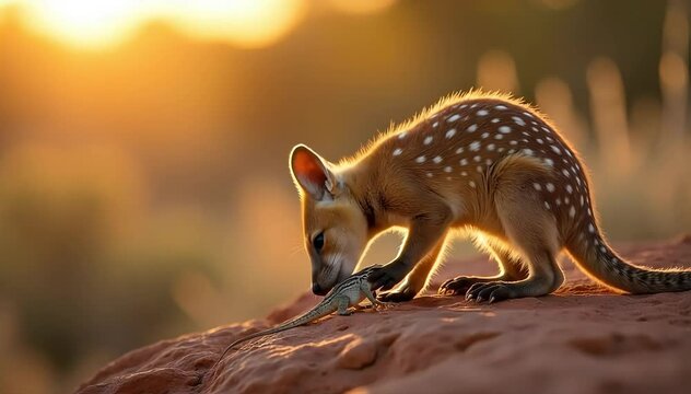 Quoll eating its favorite food quietly