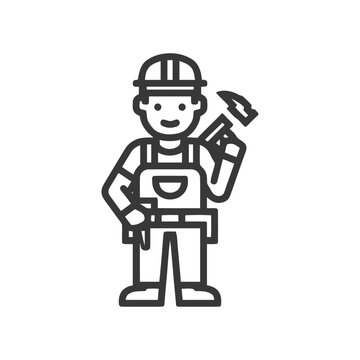 builder holding hammer, outline style clip art preview