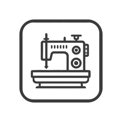 Fototapeta premium Minimalist Sewing Machine Line Art Icon in Rounded Square Frame