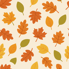 Obraz premium Fall leaves pattern seamless vector for autumn, botanical and nature design
