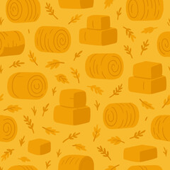 Hay bale pattern seamless vector for autumn, harvest and farm backgrounds