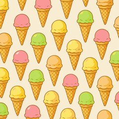 Ice cream cone pattern seamless vector for dessert, summer and food design