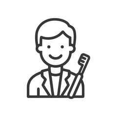 Obraz premium Clean Line Art Icon of Smiling Person in Uniform Holding Toothbrush, Symbolizing Dental Care and Oral Hygiene.