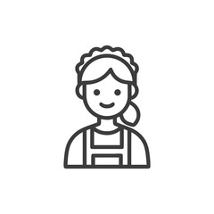 Smiling Maid in Uniform with Frilly Cap, Minimalist Line Art Icon
