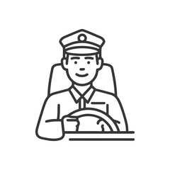 Professional Driver in Uniform at the Wheel, Minimalist Line Art Icon