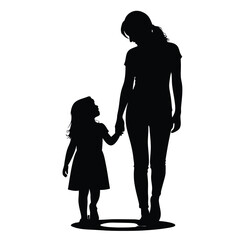 Loving Mom and Child Silhouette Illustration Perfect for Motherhood, Family Bond, and Parental Care Designs