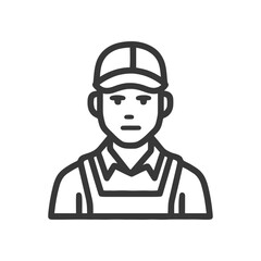 Obraz premium Bold Line Art Icon of a Male Worker in a Cap and Overalls