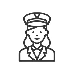 Obraz premium Smiling Female Officer Bust Portrait, Minimalist Line Art Icon