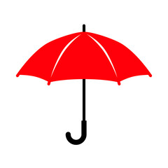 Umbrella icon. Symbol of rain or protection. Means of protection from the sun. Season or autumn pictogram. Attribute of bad weather or precipitation. Raster icon.
