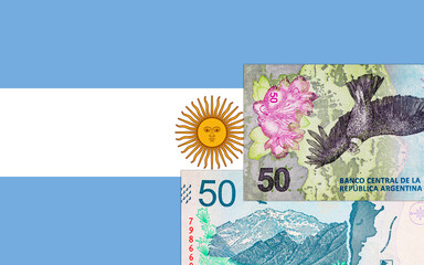 50 Pesos Argentina with the image of the Andean condor. Paper money of Argentina