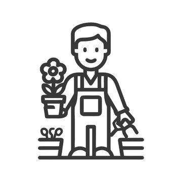gardener holding flower pot, watering plants clip art preview