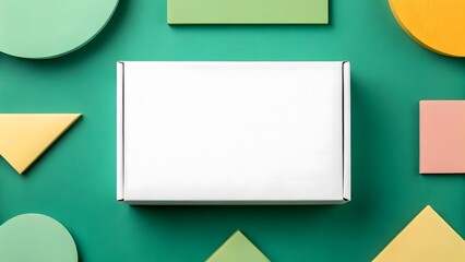White Box Mockup with Abstract Shapes - Flat Green Background.