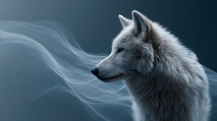 Obraz premium Majestic arctic wolf portrait with ethereal smoky background effect design