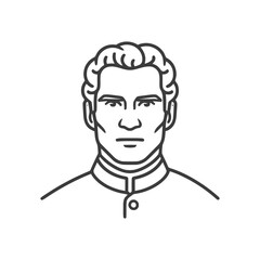Monochrome Vector Outline of a Man with Wavy Hair and Formal Collar