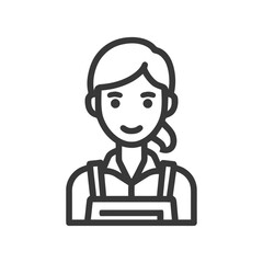 Obraz premium Smiling Woman in Apron Line Art Icon, Minimalist Black and White Vector Graphic
