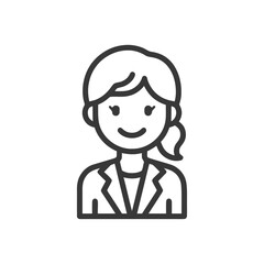 Fototapeta premium Minimalist Line Art Icon of Smiling Female Professional in Blazer, Ideal for User Interface and Avatars