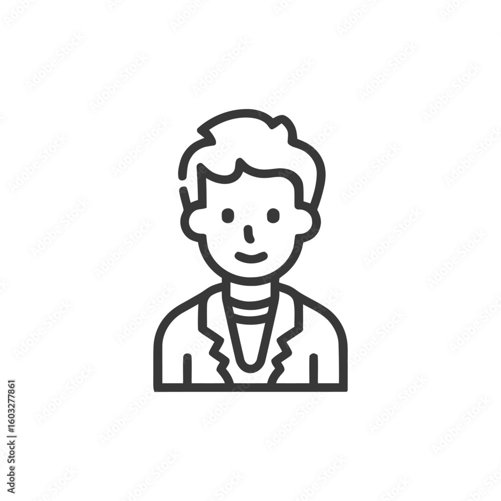 Poster minimalist line art icon of a smiling person's profile avatar for user interface