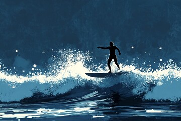 Athlete training balance on surfboard close to shoreline