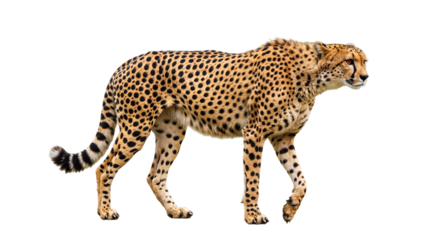 Cheetah walking in side view with full body visible perfect for wildlife branding fast animal design education concept or nature visual presentations

